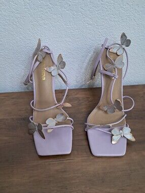 Fashion Nova Sz 10 Lilac Butterfly Heels Strappy Square Toe Whimsical Fairycore